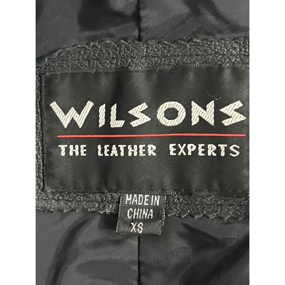 WILSONS BLACK LEATHER CROPPED MOTO JACKET BELTED XS - Picture 9 of 10